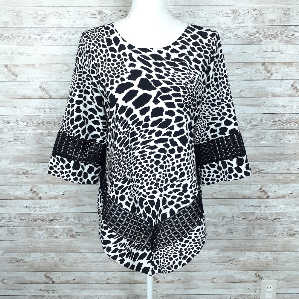 Alfani Blouse PL Animal Print Top Black White 565 - Picture 2 of 7
